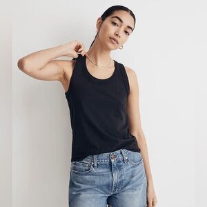 Madewell Whisper Cotton Scoopneck Tank Top Black Size Small